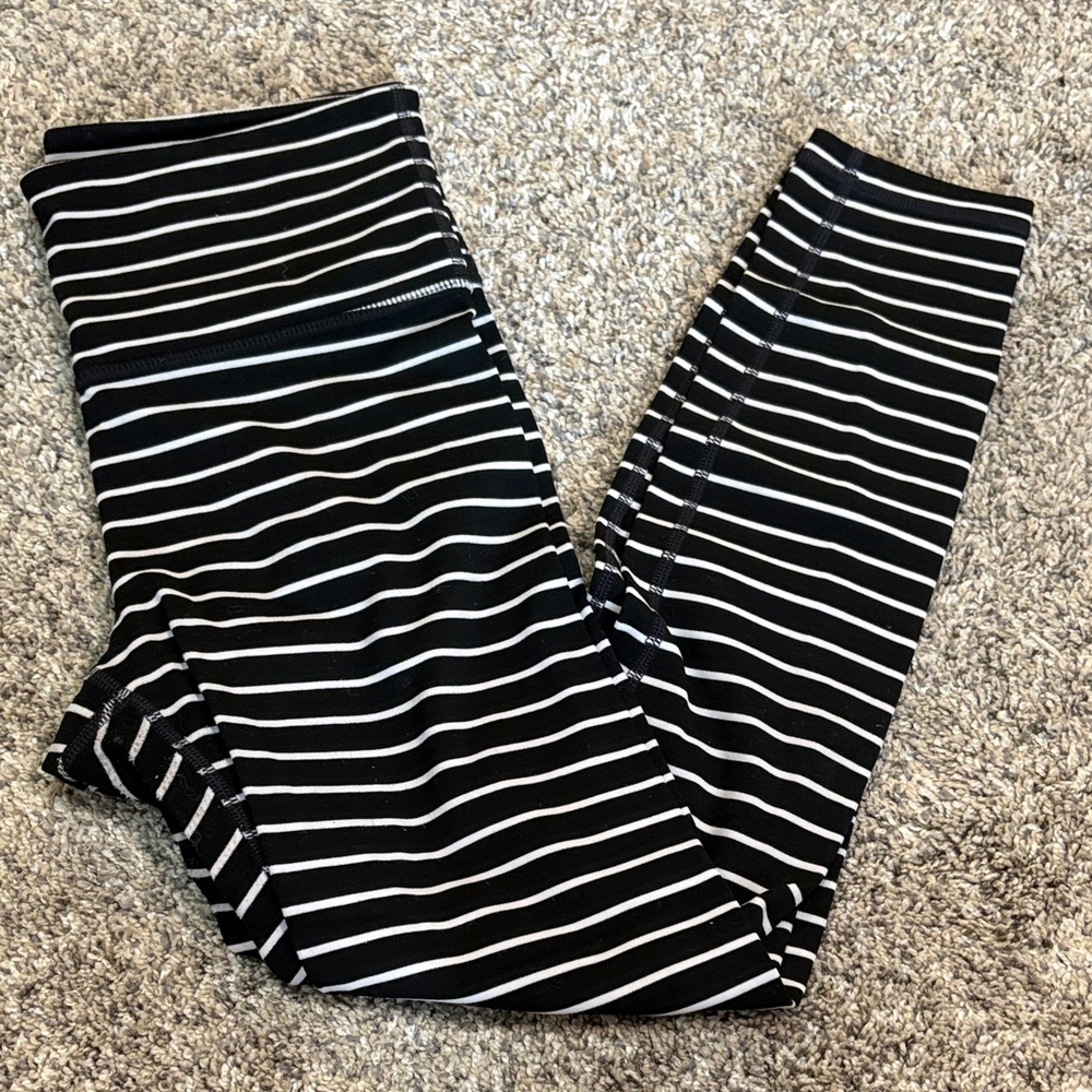 Athleta Black and White Striped Leggings